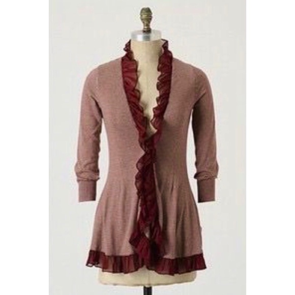 Anthropologie Sweaters - Anthropologie GUINEVERE Steamed Cappuccino Ruffle Stripe Steampunk Cardigan